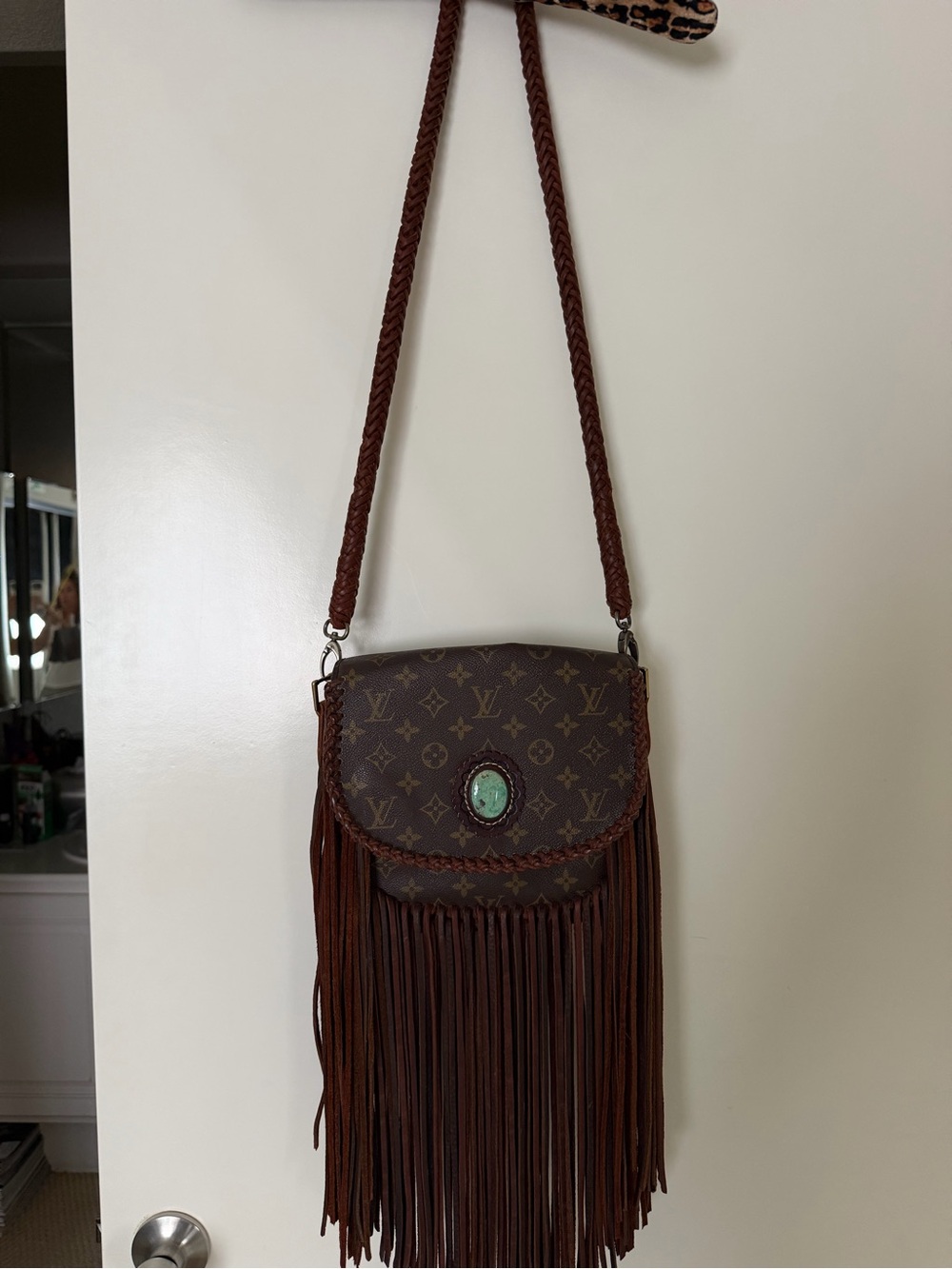 Louis Vuitton Brown Monogram Fringe Crossbody with Turquoise Medallion - Picture 2 of 7